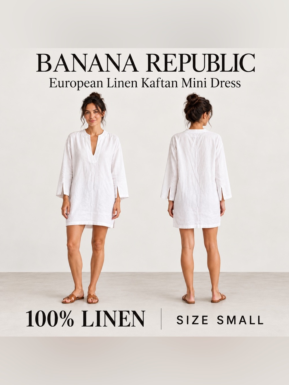 Banana Republic White Linen V-Neck Kaftan Mini Dress